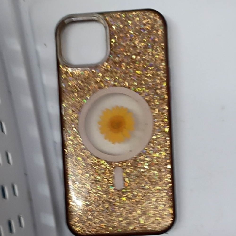 Sparkling Gold Phone Case with Floral Accent